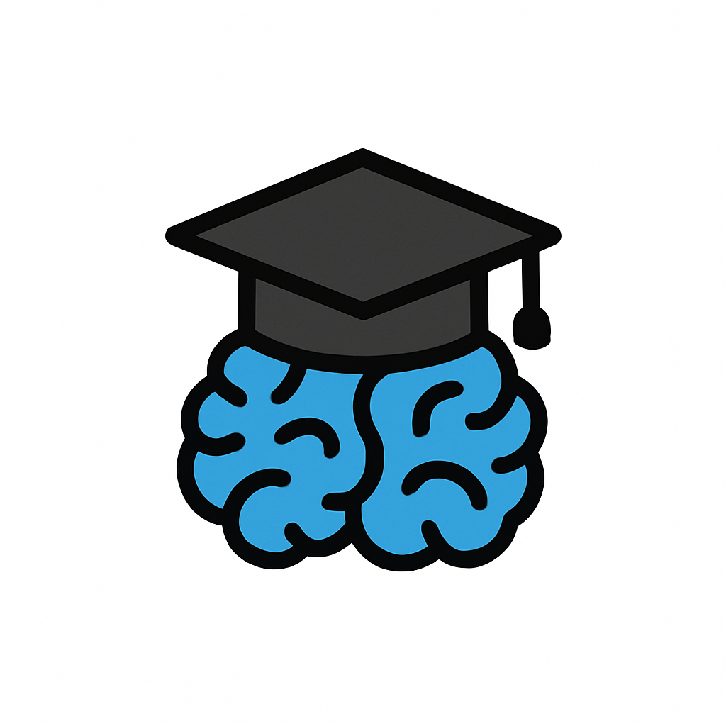 Brain with graduation cap symbolizing knowledge and education.
