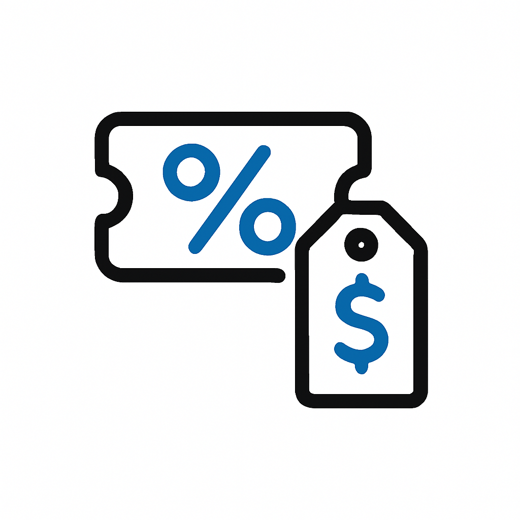 Discount tag and price label icon for shop promotions.